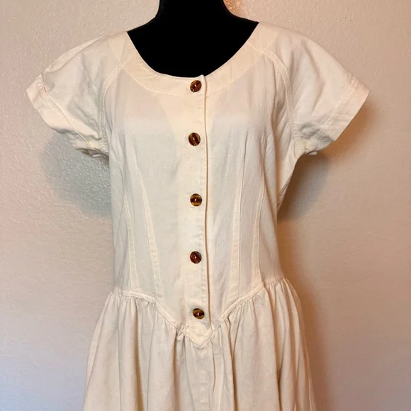 Vintage 1990โs Chorus Blues Cream Denim Prairie Dress Size 12 - Picture 2 of 13